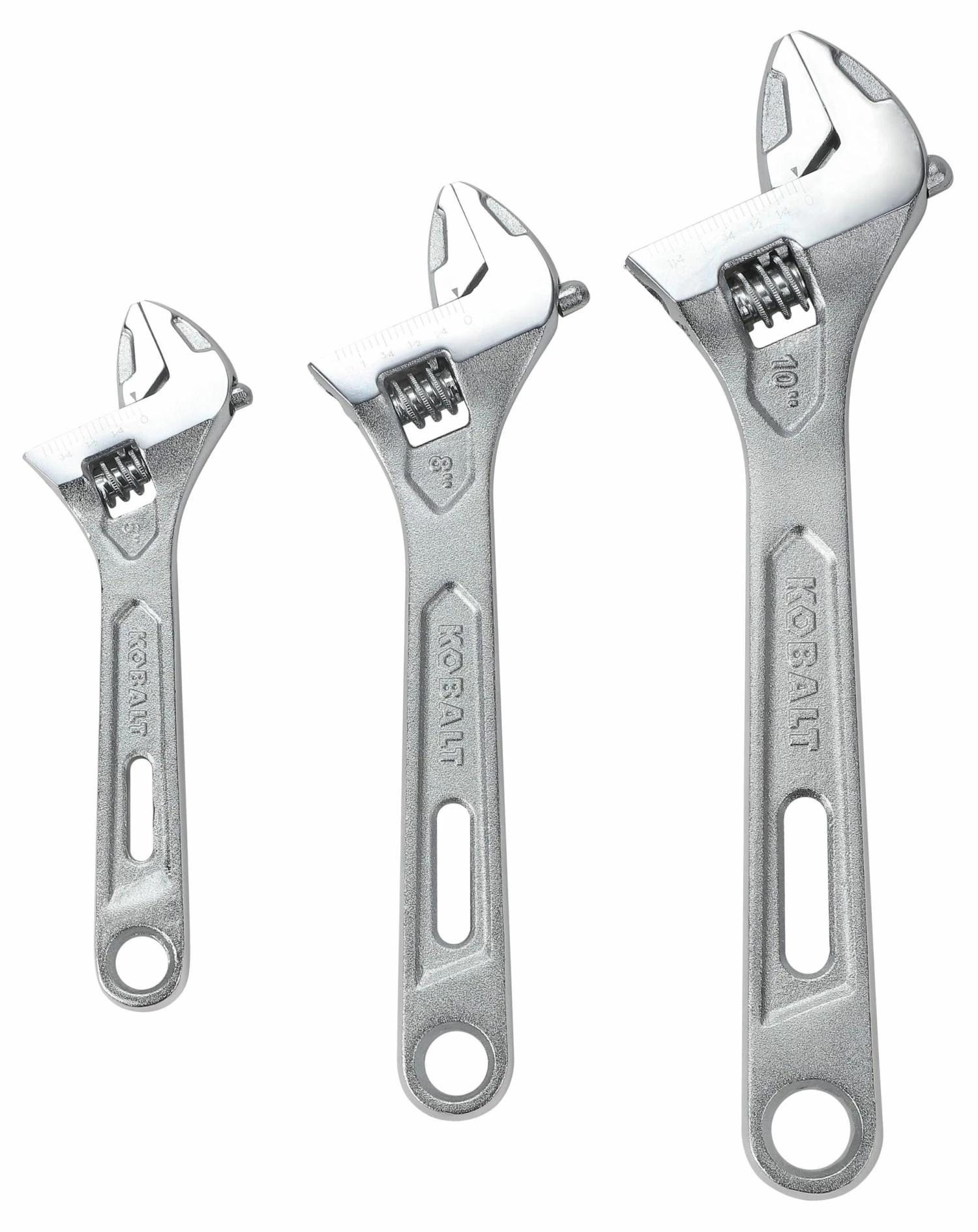 Kobalt Adjustable Wrenches 3-Piece Chrome Vanadium Steel Adjustable Wrench Set 1 Kobalt Adjustable Wrenches 3-Piece Chrome Vanadium Steel Adjustable Wrench Set