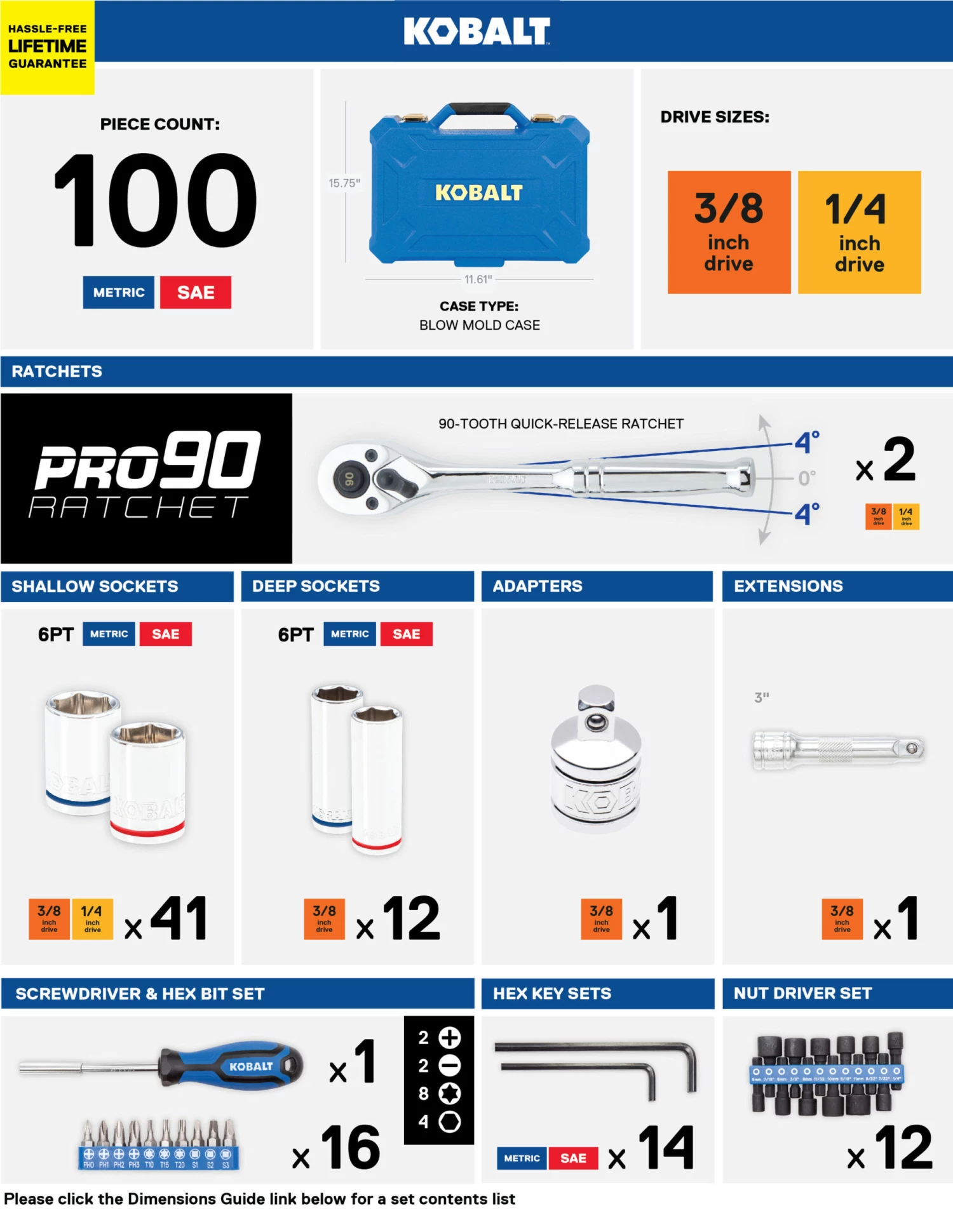 Kobalt Mechanics Tool Sets Centennial 100-Piece Standard (SAE) and Metric Combination Polished Chrome Mechanics Tool Set (1/4-in; 3/8-in) 8 Kobalt Mechanics Tool Sets Centennial 100-Piece Standard (SAE) and Metric Combination Polished Chrome Mechanics Tool Set (1/4-in; 3/8-in) - Image 8