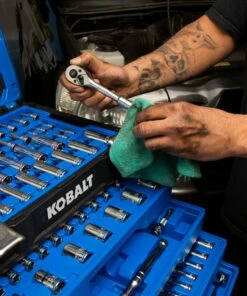 Kobalt Mechanics Tool Sets 250-Piece Standard (SAE) and Metric Combination Polished Chrome Mechanics Tool Set (1/4-in; 3/8-in) -Kobalt Shop 42702397 scaled