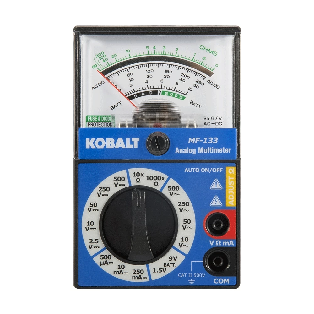 Kobalt Test Meters 0.25 Amp 500-Volt Analog Manual Ranging Multimeter (Battery Included) 1 Kobalt Test Meters 0.25 Amp 500-Volt Analog Manual Ranging Multimeter (Battery Included)
