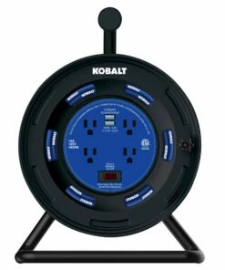 Kobalt Extension Cord Accessories 4-Outlet KOBALT Black/Blue Cord Reel 2-USB w/80ft 14/3 SJTW Ext Cord