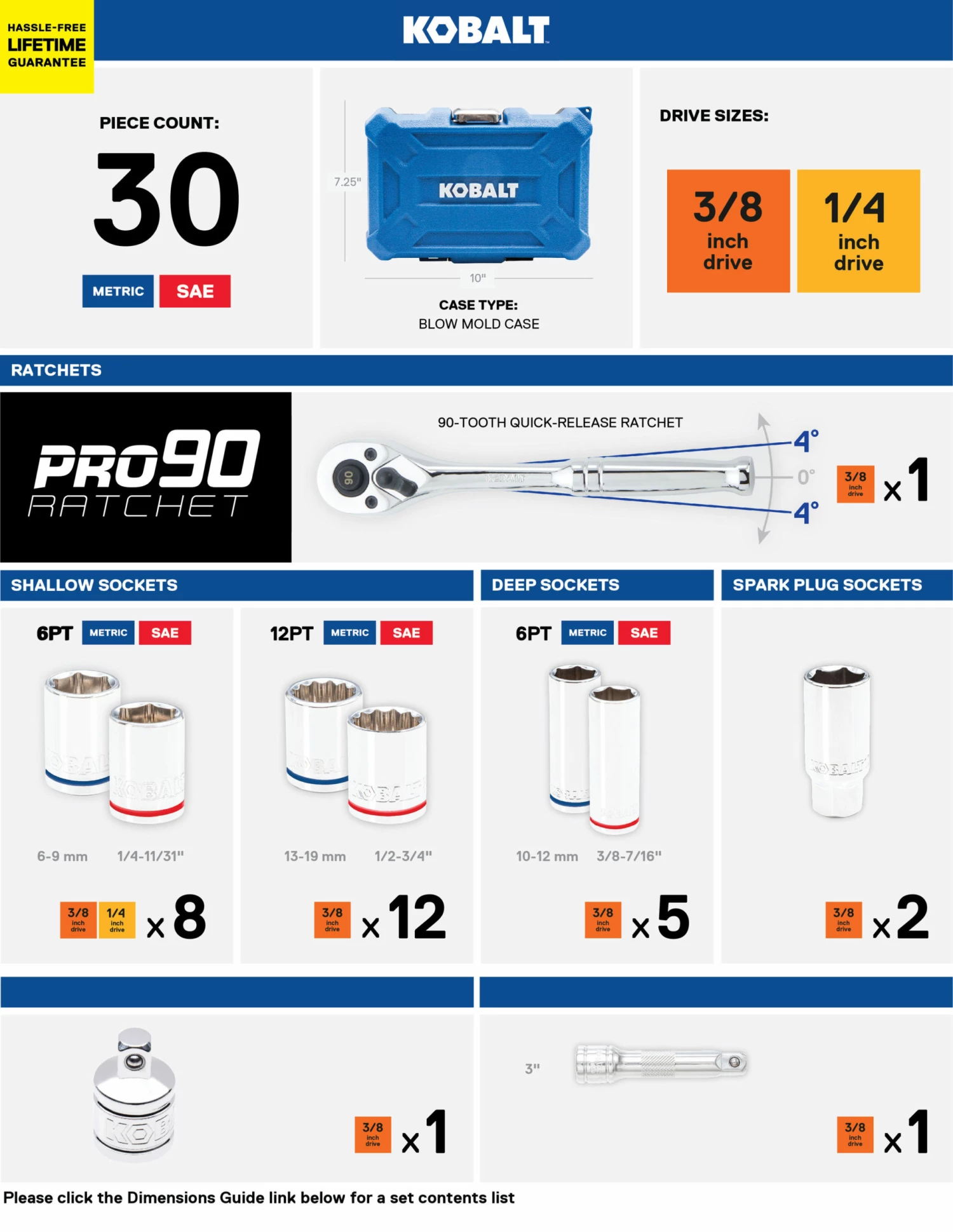 Kobalt Mechanics Tool Sets 30-Piece Standard (SAE) and Metric Combination Polished Chrome Mechanics Tool Set (3/8-in;) 9 Kobalt Mechanics Tool Sets 30-Piece Standard (SAE) and Metric Combination Polished Chrome Mechanics Tool Set (3/8-in;) - Image 9